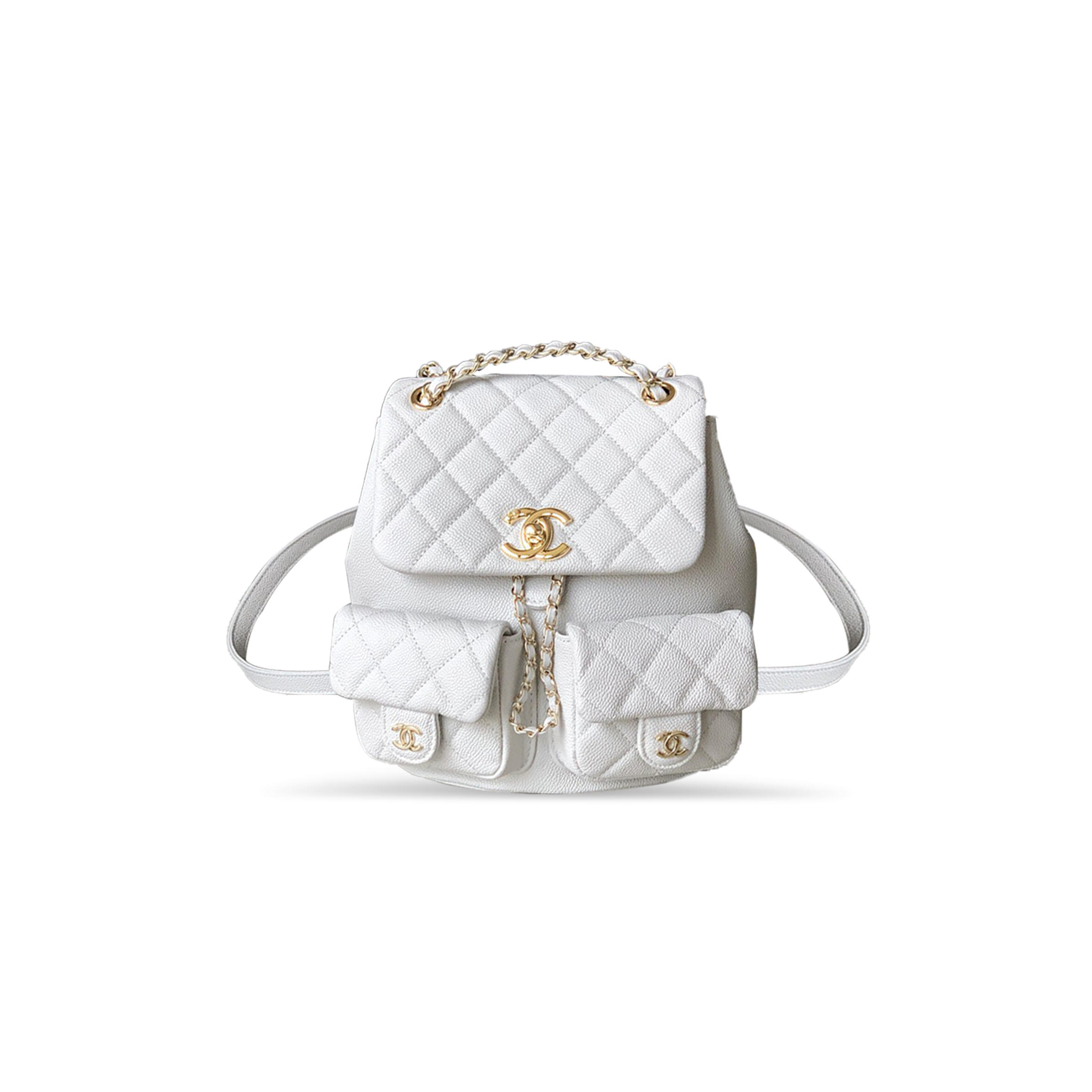 CHANEL LARGR SHINY CAVIAR QUILTED DUMA POCKETS DRAWSTRING BACKPACK WHITE 129230 (21*20*12cm)